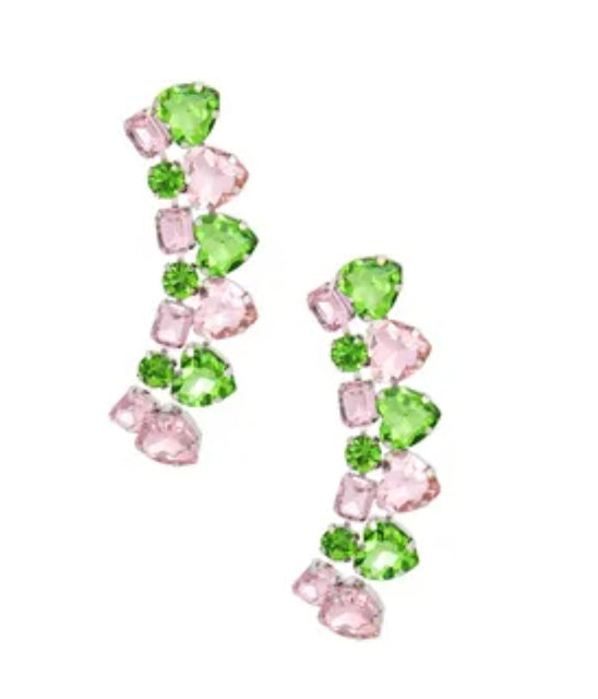 Pink and Green Jewel Stud Drop Earring