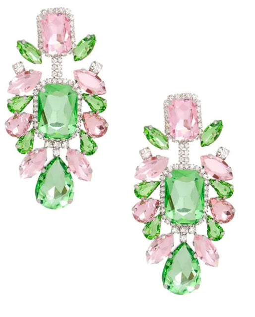 Green  and Pink Jewel Clip Ons