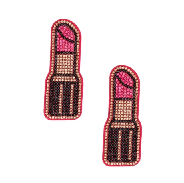Pink Beaded Lipstick Earrings