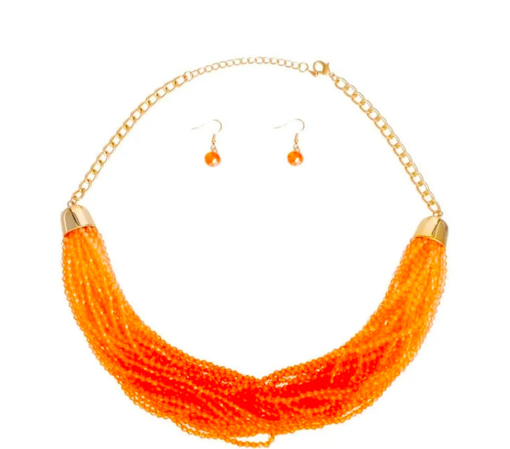 Orange Twisted Bead Chain Necklace