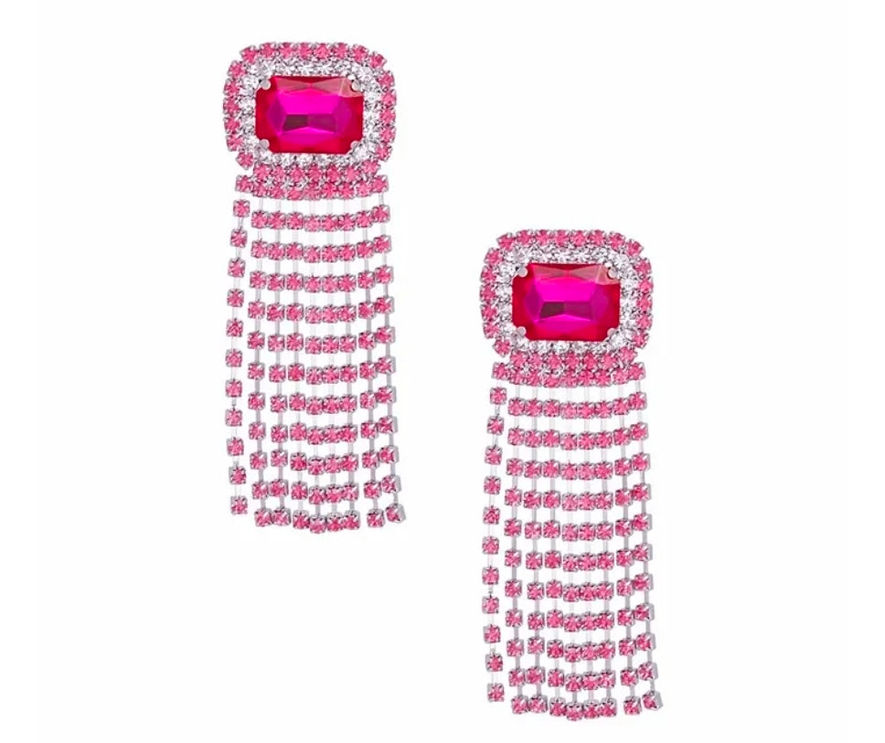 Pink Jewel Fringe Earrings