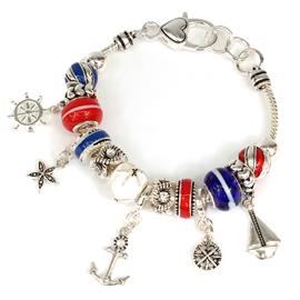 Red Blue and White Anchor Charm Bracelet