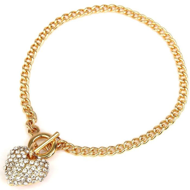 Gold  Rhinestone Heart Bracelet