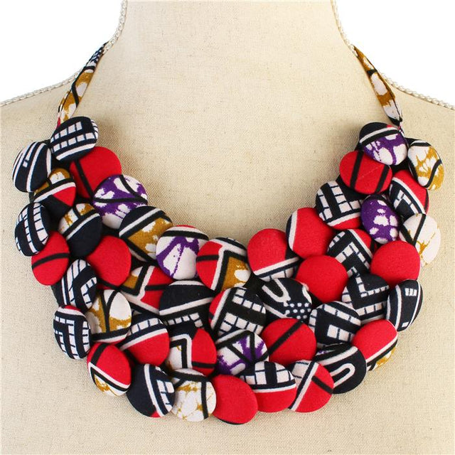 African Print Button Necklace