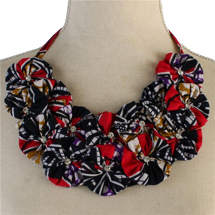African Print Flower Necklace