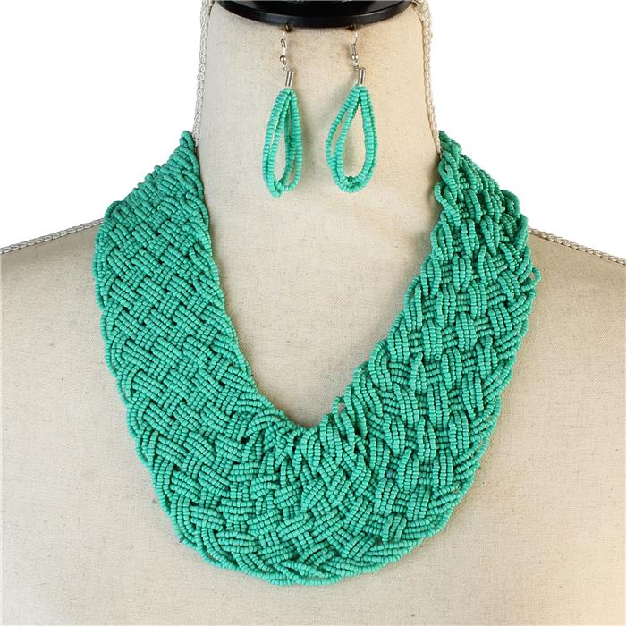 Braided Beaded Necklace Green