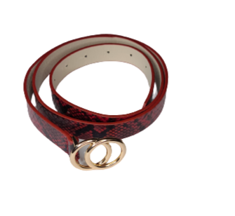 Red Python Print Skinny Belt