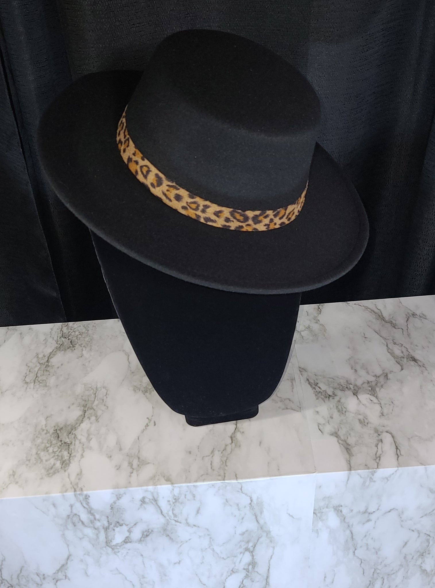 Black Hat with Leopard Trim