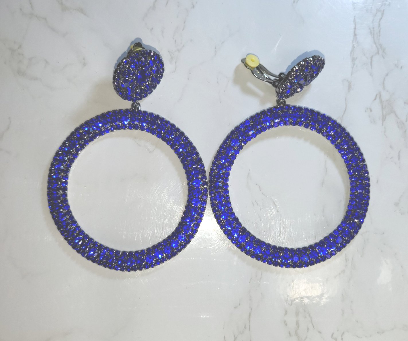 Blue jewel clip on earrings