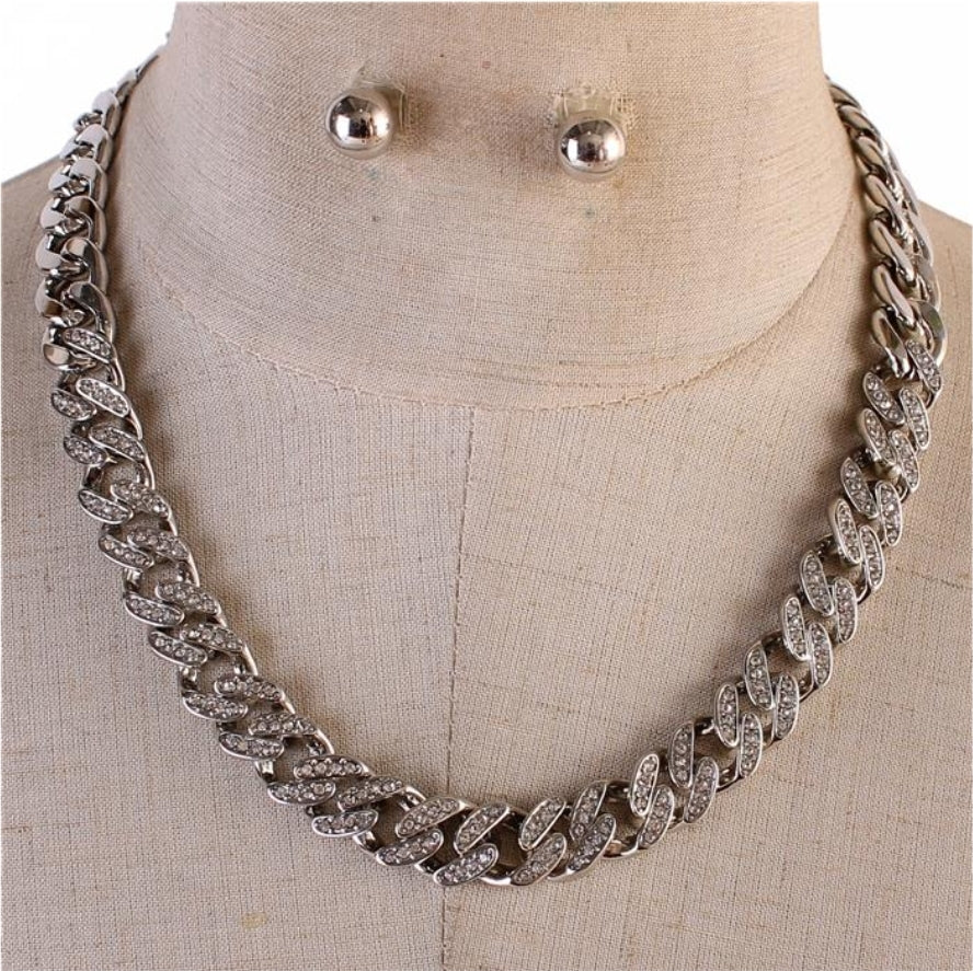 Silver Link Necklace Set