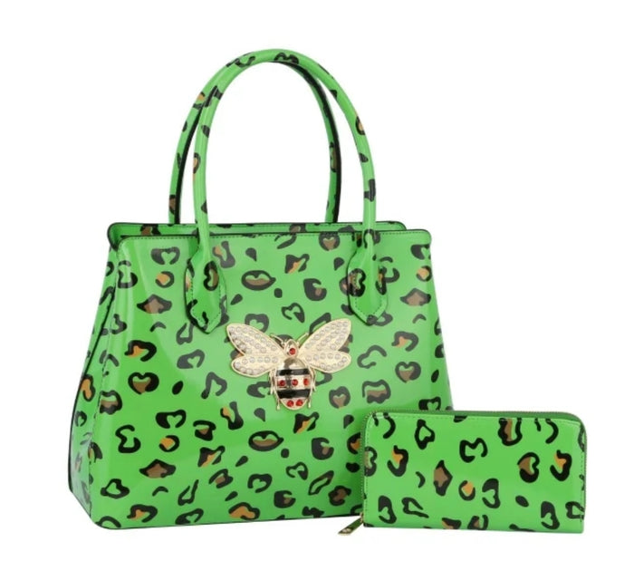 Green Leopard Print Handbag