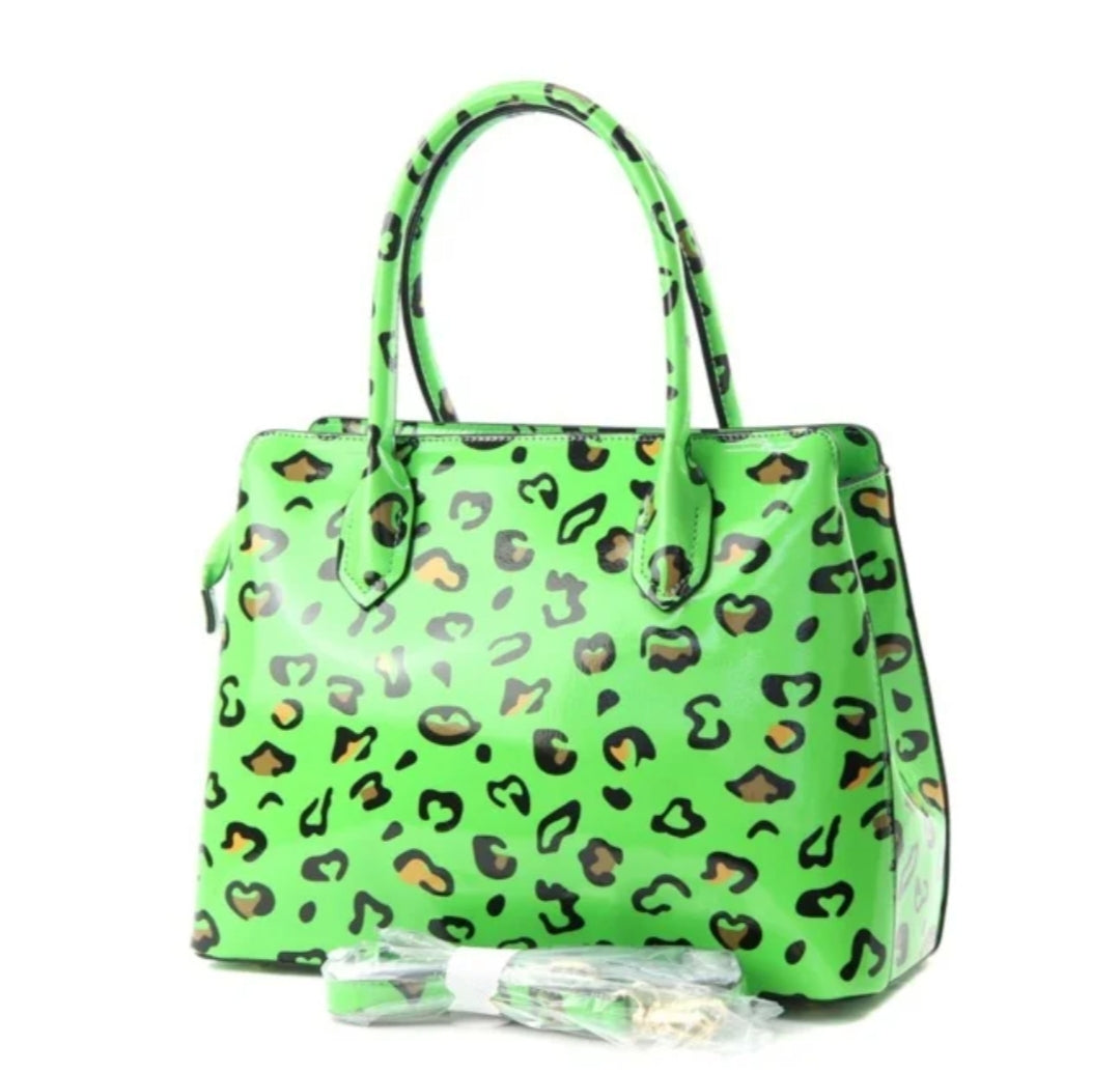 Green Leopard Print Handbag