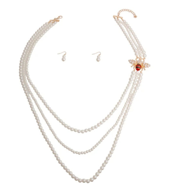 Pearl 3 layer Bee Necklace
