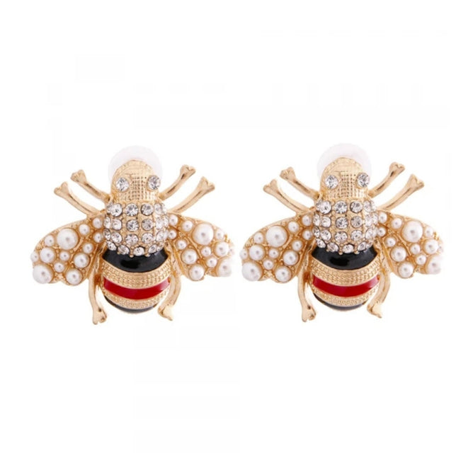 Red Stripe Bee Stud Earrings