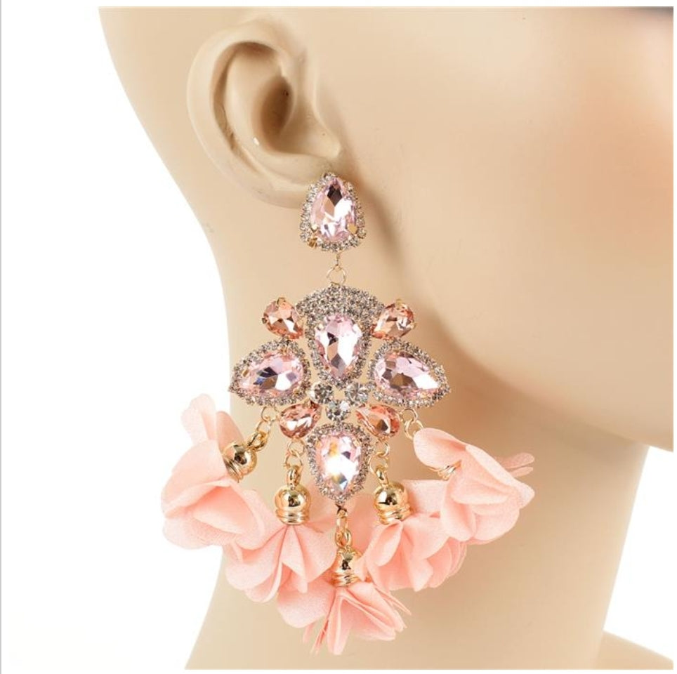 Peach Flower Chandelier Earrings