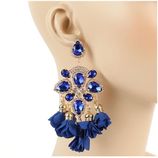 Blue Flower Chandelier Earrings