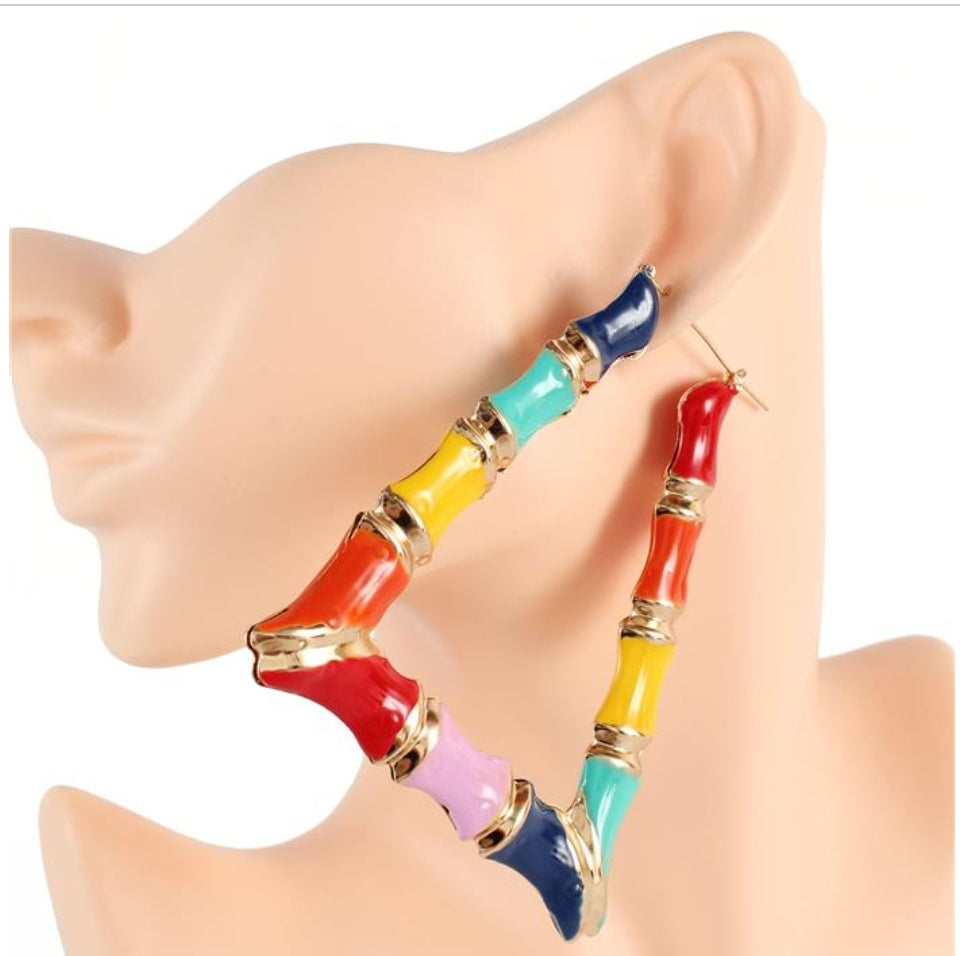 Multicolored Triangle Bamboo Earring