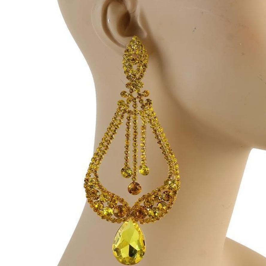 Yellow Color Jewel Chandelier Earrings
