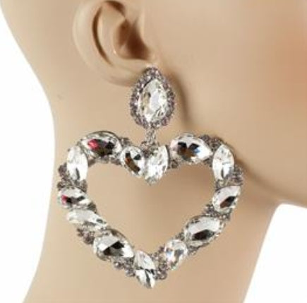 Silver Jewel Heart Shape Earrings