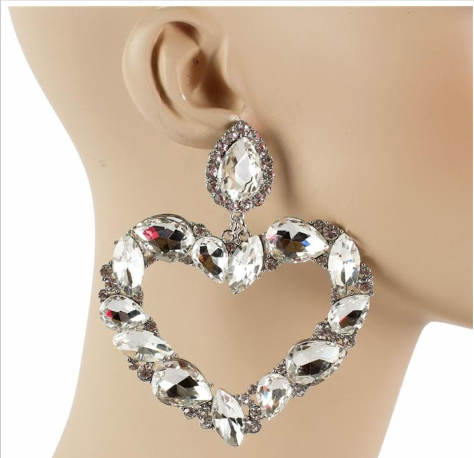 Silver Jewel Heart Shape Earrings