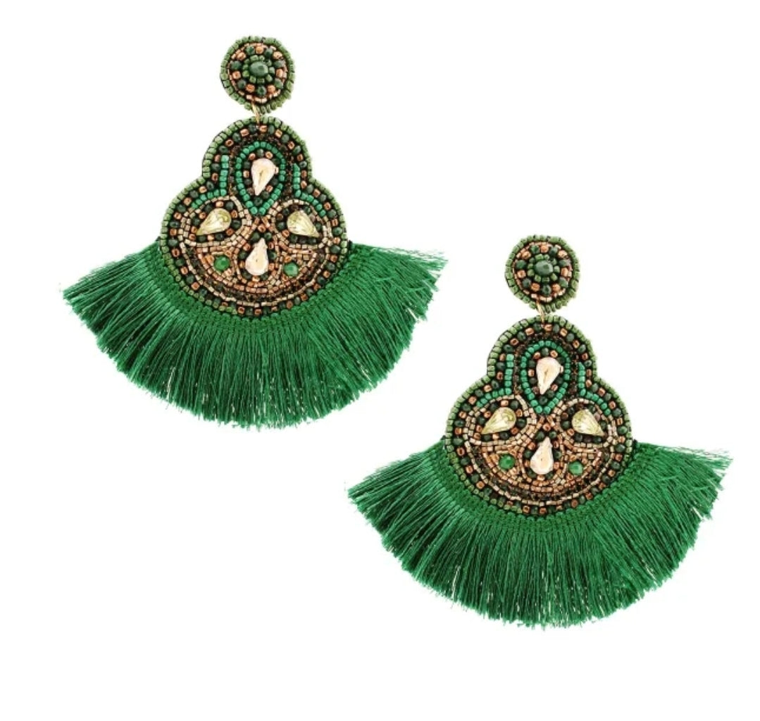 Emerald Green Fringe Earrings