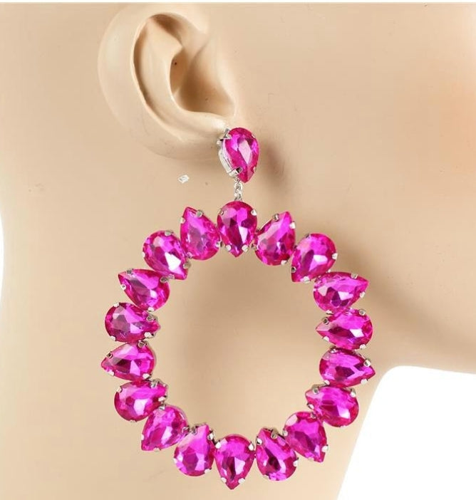 Pink Circle Glitz Earrings