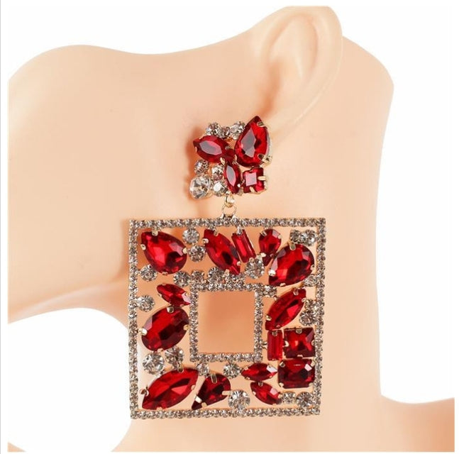 Red Square Jewel Earring