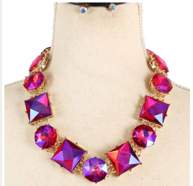 Chunky Pink and Purple Jewels Necklace Set