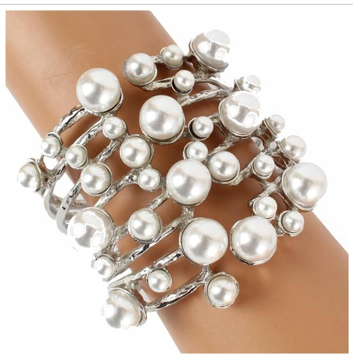 Silver Pearl Cuff Bracelet