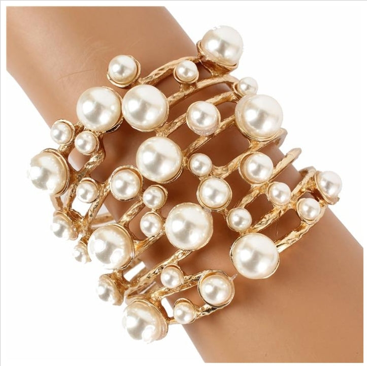 Gold Pearl Cuff Bracelet