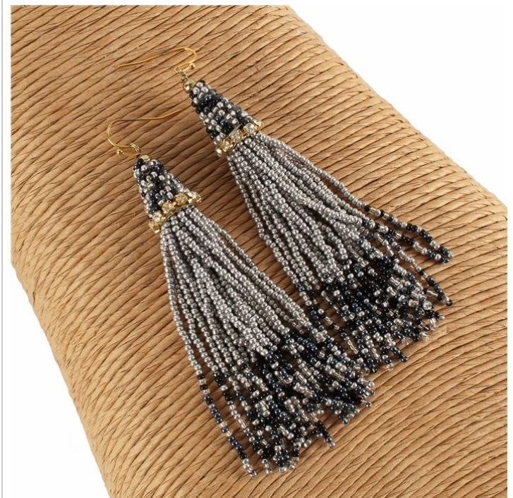 Gray  tassel Beads Earrings