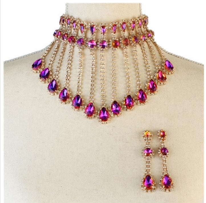 Pink teardrop Fancy Necklace Set