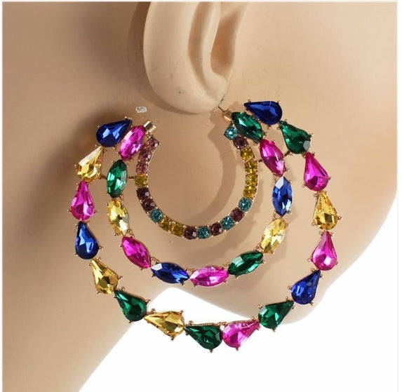 Jewel  Multi Color 3 Circle Hoop Earrimgs