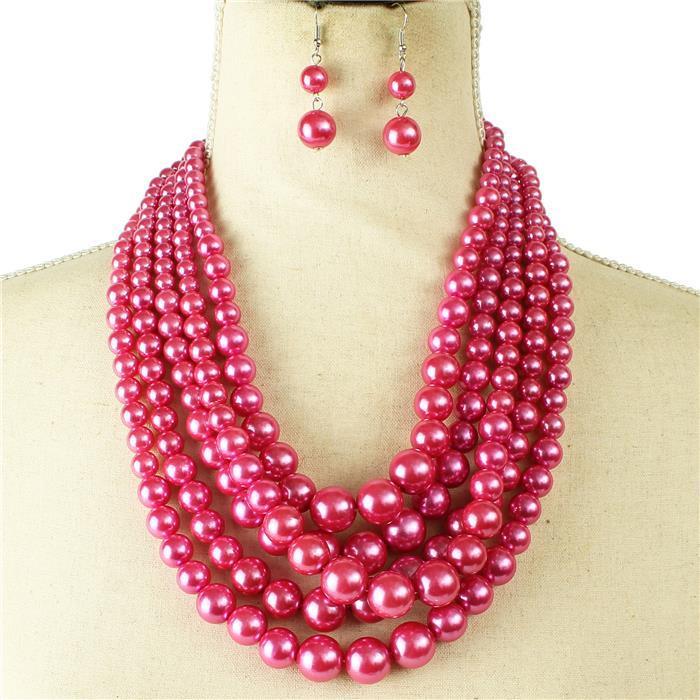 Pink 5 Layer Pearl Necklace
